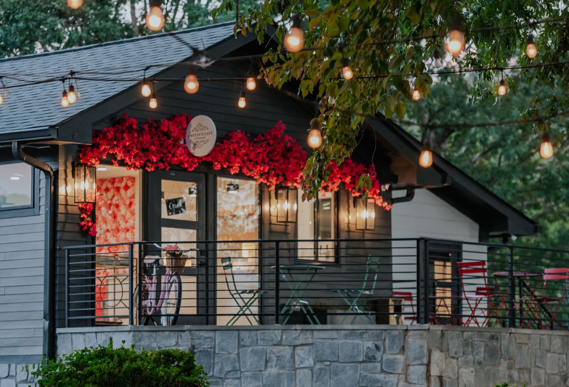 Inside Amelia's Cafe with lakefront views at Tranquille Resort