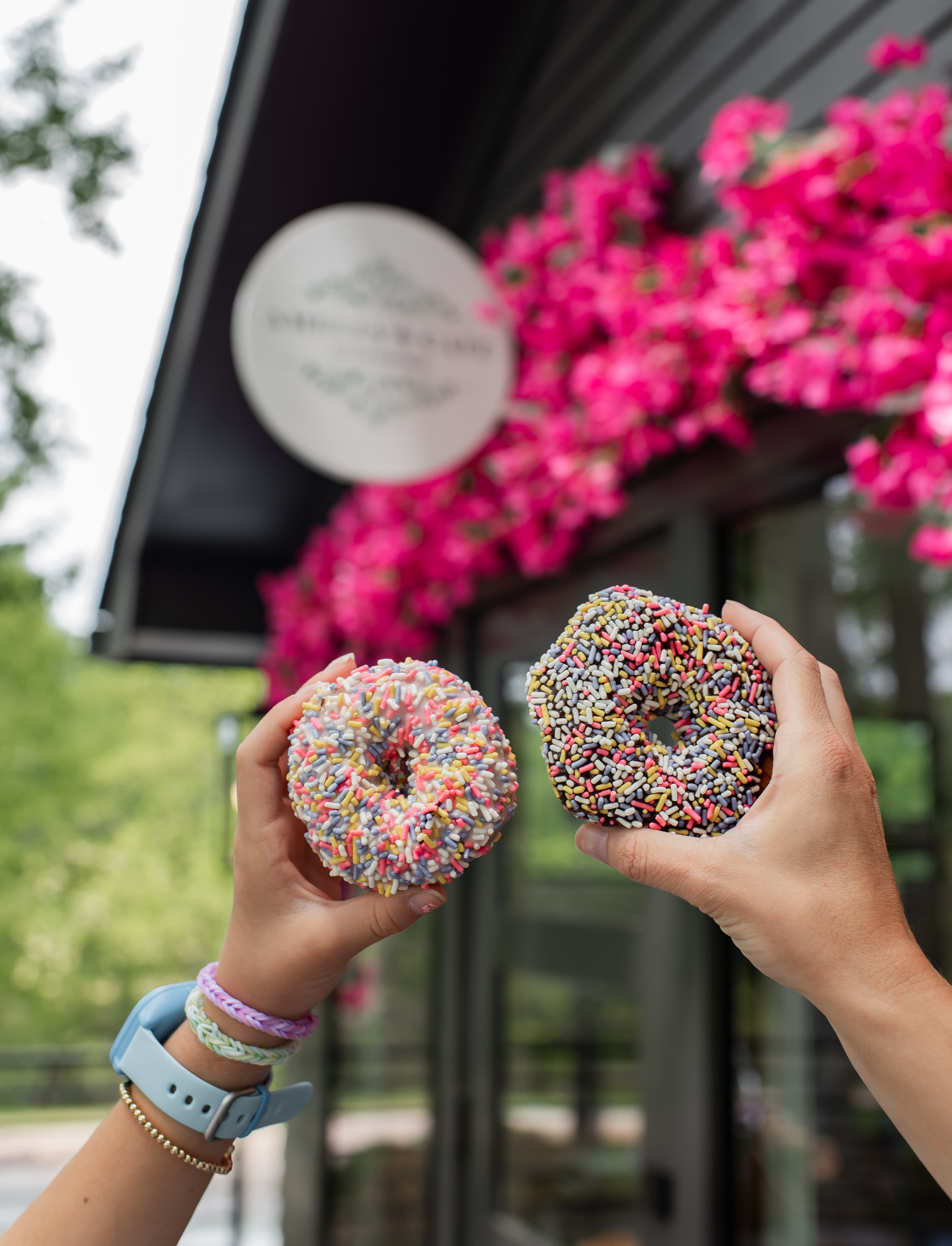 Sprinkle donuts outside Amelia's Cafe at Tranquille Resort, Hiawassee GA