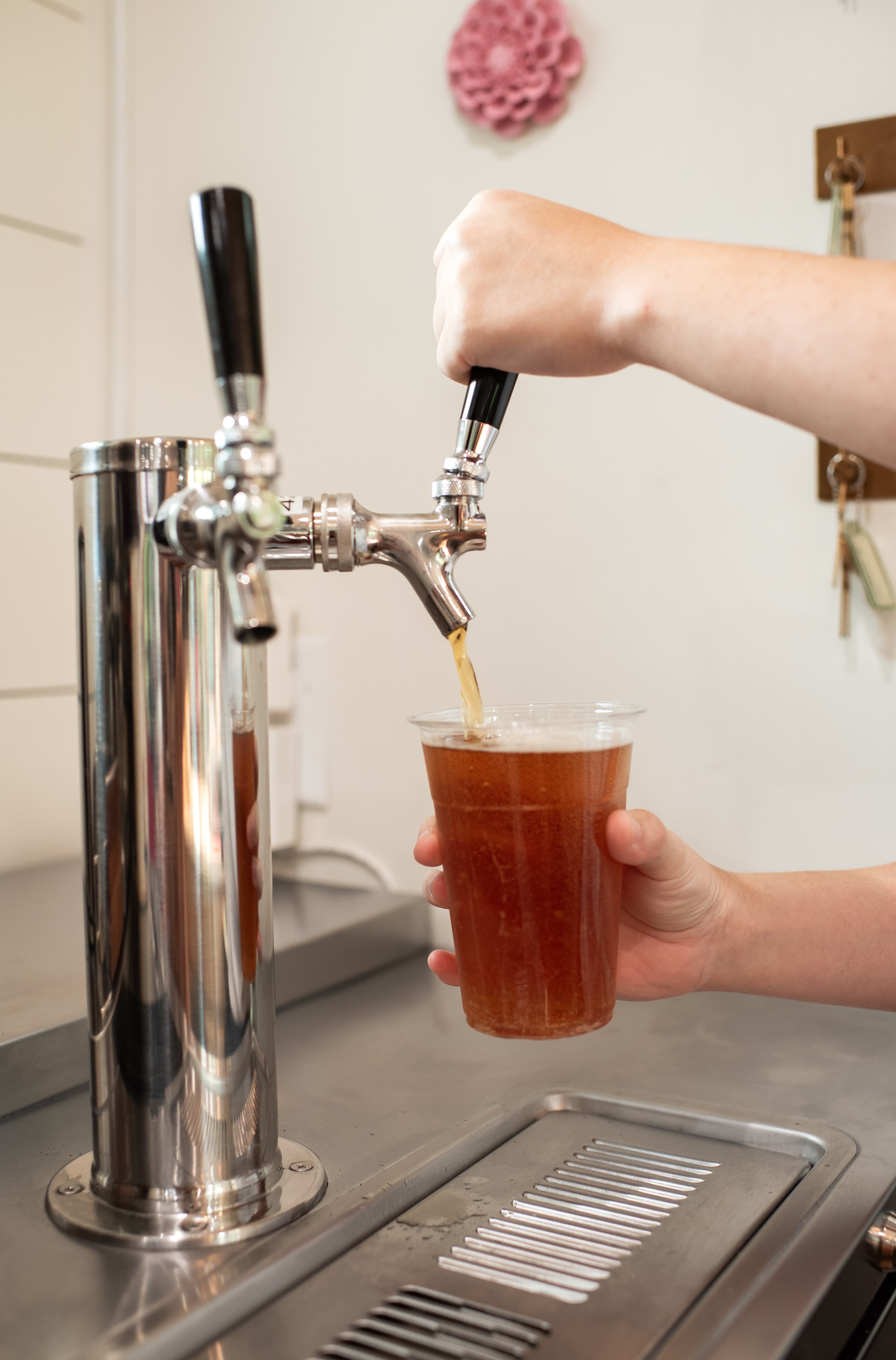 Draft beer being poured at Amelia's Cafe on Lake Chatuge