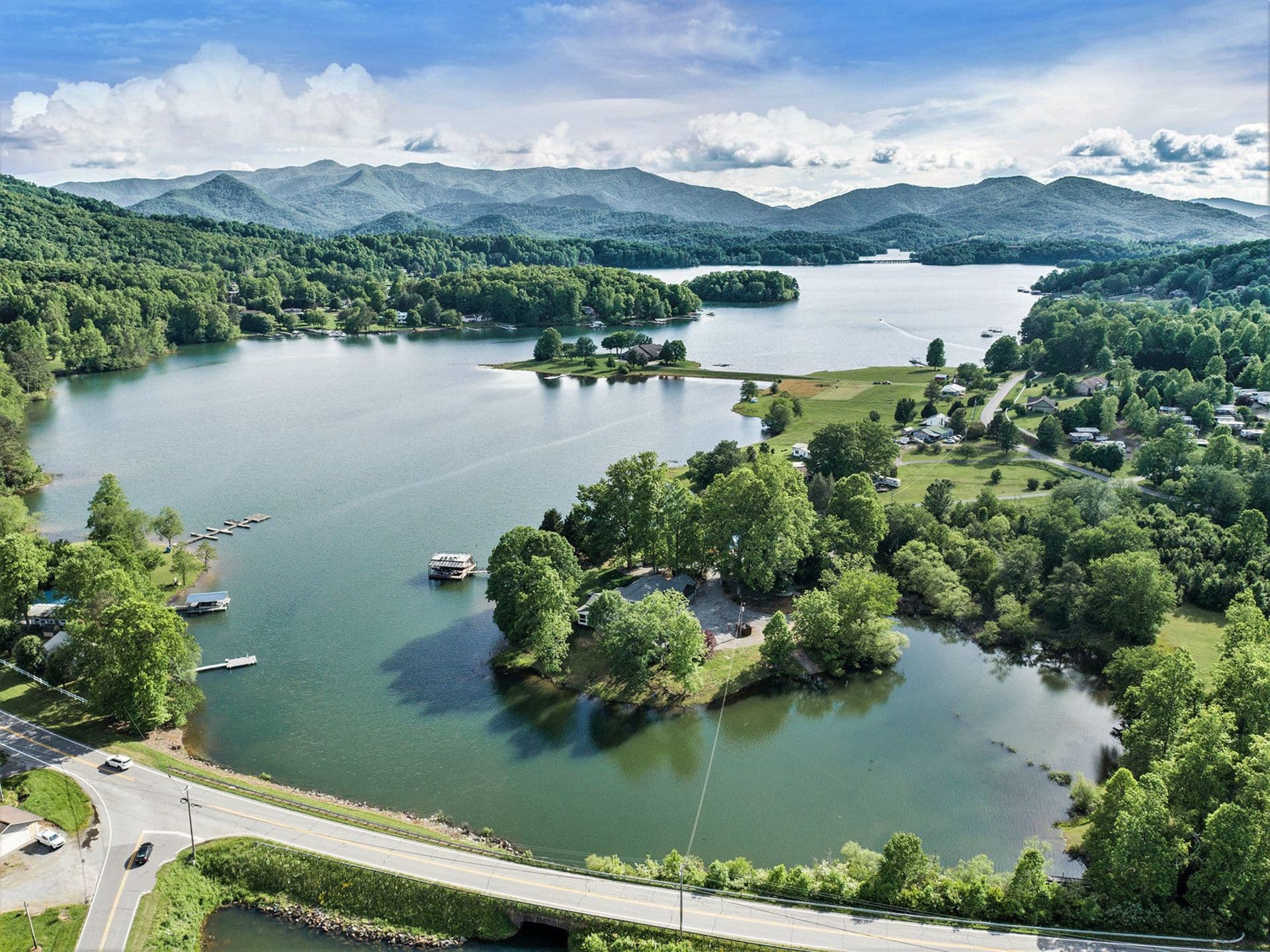 Aerial view of Lake Chatuge and the North Georgia mountains, 1.5 hours from Chattanooga