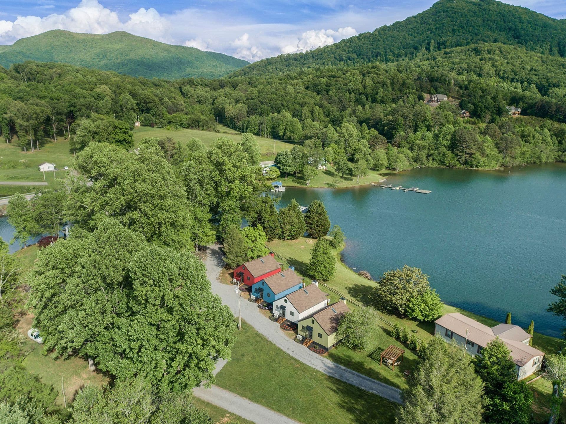 Overhead view of Tranquille Resort event venue on Lake Chatuge in Hiawassee Georgia